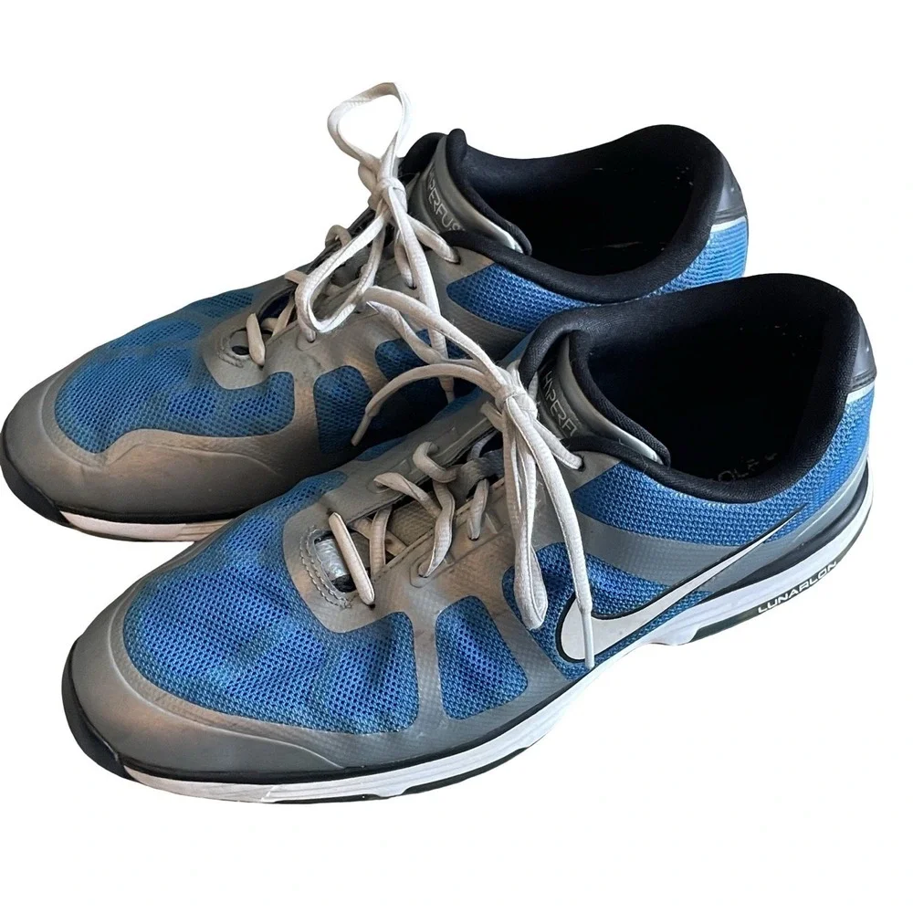 Nike 483841-400 Lunarlon Hyperfuse 2011 Blue Lace-Up‎ Golf Shoes Men's US 9.5